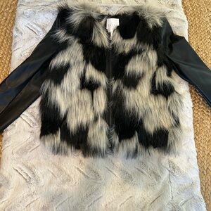 Stylish Black and Gray Faux Fur and faux leather sleeved jacket